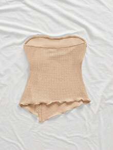 Top de tubo plisada de estilo elegante, romántico y elegante para uso diario, de color amarillo, adecuada para fiestas, vacaciones en la playa, vuelta al colegio, citas románticas, temporada de bodas, cumpleaños, Pascua, primavera/verano - Caqui - Ver 2