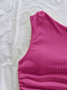 Top de mujer de color amarillo claro con tirantes asimétricos y hombros atados, fluido y ajustado, adecuado para fiesta, vacaciones, festival de música, estilo bohemio, cita de vacaciones, té de la tarde - Rosa Fucsia - Ver 8