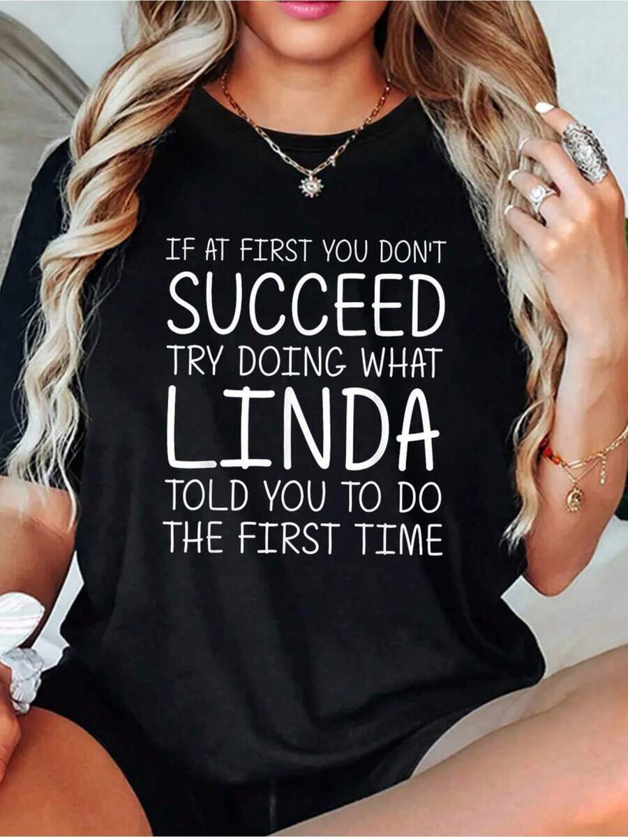 Cute Listen Cute T-Shirt, A Fun Gift In The Form Of A T-Shirt. Listen Cute T-Shirt, Women's T-Shirt, Casual Short-Sleeved Top With A Round Neck, Suitable For Spring And Summer Wear, Women's Clothing. - 黑色 - 查看 1