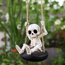 1pc Outdoor Garden Tire Swing Skeleton Decor, Hanging Skeleton Statue For Home Garden, Small Skeleton Wall & Tree Decoration, Suitable For Home Decor, Porch Lawn Decoration, Indoor/Outdoor Figurine, Halloween Decoration, Gardening Gift - Tire Skull Swing - View 8