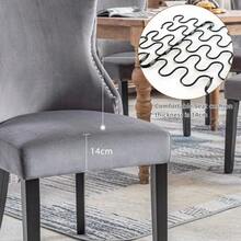 4-Legged Chair, Grey Velvet Dining Chair, With Button Tufting, Solid Wood Frame, Grey (Set Of 2) - 灰色 - 查看 7