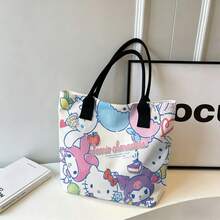 Miniso Tas Tote Kanvas Bermotif Karakter Sanrio, Warna Krem dengan Karakter Lucu, Tas Bahu untuk Penggunaan Sehari-hari - Berwarna merah muda - View 5