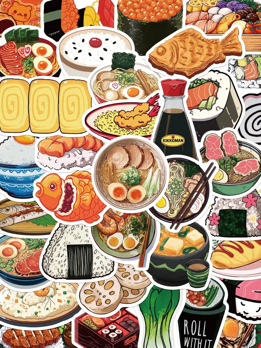 55张日式食物贴纸,可用于装饰剪贴簿、日记本、计划本、行李箱、信封、贺卡、笔记本、平板电脑、水瓶等。 - 日式食物 - 查看 1