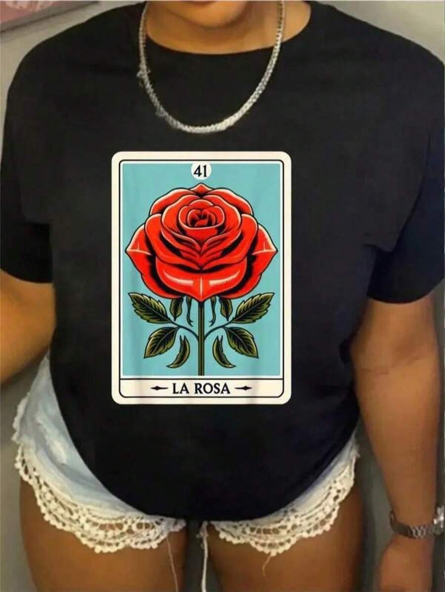 1pc Camisetas para mujer,Camisetas Para Hombre,cuello redondo,estilo urbano juvenil,estilo streetwear,diseño de moda callejera,ideal para uso informal diario - Negro - Ver 1