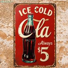 2 pezzi, 1 pezzo, Stampa artistica vintage vintage su cartello in metallo con scritta "Ice Cold Cola", con fori preforati, adatto per decorazione interna, giardino, esterno e bagno - 1 - Visualizzare 4