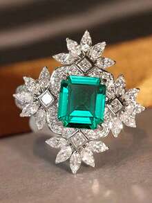 1 pieza Anillo de piedra de circonita cúbica de lujo, adecuado para mujeres, ideal para bodas, compromisos, fiestas de aniversario, regalos del Día de San Valentín - 1# - Ver 7
