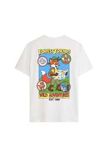 Camiseta de manga corta con cuello redondo y estampado gráfico de zorro de la colección Retro Cartoon Forest Friends para mujer, estilo vintage de los 90, con estampado de animales de aventuras salvajes, corte holgado informal, estética Y2K moderna, ideal para uso diario, camping, senderismo, picnic, festivales de música, vacaciones, salidas informales, regreso a clases, actividades al aire libre de verano, escapadas de fin de semana, visitas a parques temáticos. S6BX - Blanco - Ver 2