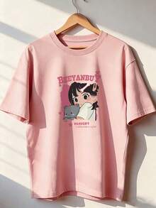 Stylish And Kawaii Short-Sleeve T-Shirt, A  Short-Sleeve T-Shirt For Spring And Summer 2026, Made In Mexico, 180 Grams. Cartoon Print, Couple Design, Suitable For Indoor Or Outdoor Wear. Crew Neck, Unisex, Ideal For The Office And Leisure. One-Pack. - PK-P631577SLNDXZGY569 - 查看 1