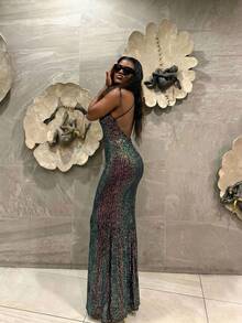 Elegant Sequin Backless Romantic Sexy Women's Dresses Fall Wedding Party Black - Black - View 7