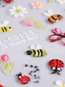 2pcs/Set Summer Insect & Floral 3D Nail Stickers - 5D Embossed Bee, Ladybug, Tulip Nail Art Decals - Handpainted Fresh Style DIY Nail Decoration - Suitable For Spring/Summer, Outdoor, Music Festival, Daily Party - Multicolor - View 6