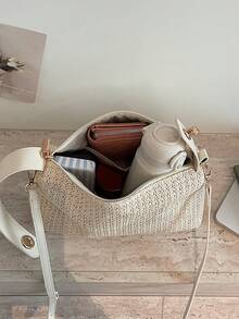 1pc Women's New Autumn/Winter Crescent Moon Handbag, Fashionable Minimalist Suede Tote Bag, Suitable For Dates, Commuting, Shopping - Beige - View 4