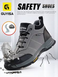 Men's Steel Toe Safety Shoes, Classic Series, Anti-Smash, Anti-Puncture, Suitable For All Seasons, Non-Slip, Comfortable, Fashionable Rubber Sole, Black Work Functional Shoes - Grey - View 1