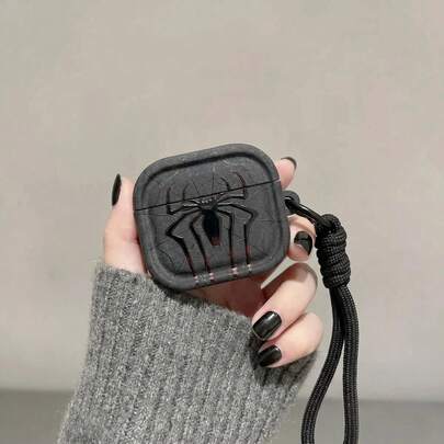 1pc Red & Black Long Leg Spider Minimalist Creative Personality Unisex Couple Accessory, Black Sandstone Texture Grey Minimalist Creative Matte Granular Sandstone Limestone Fuzzy Matte 3D Frame Shape With Hanging Rope, Suitable For AirPods 1/2/3/4/Pro/Pro2/Pro3 Earphone Case Cover