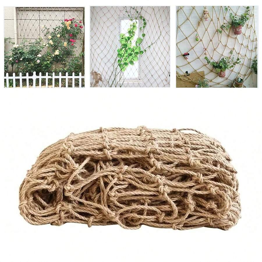 天然黄麻绳网架,适合攀援植物和豆类,可用于室内植物架、简易花园围栏、庭院装饰、花园装饰、阳台装饰、植物架、婚礼装饰、春季园艺、节日装饰 - 多色 - 查看 1