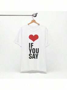 Camiseta de manga corta Love If You Say , camiseta de algodón grueso clásica de manga corta de gran tamaño, camiseta estampada con gráficos, top informal de manga corta para mujer, verano - Blanco - Ver 2