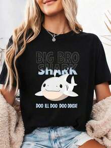 Big Bro Shark Doo Doo T-Shirt Funny Shark Matching Tshirt Family Novelty Gift Tee Shirt Shark Fun Unisex TShirt Big Brother HumorPure-Cotton - 黑色 - 查看 7