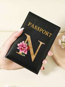 Floral Letter Print Passport Holder Wallet & Card Holder, Slim Travel Purse For Couple, Fits Cards & IDs, Lightweight Portable - Burgundy - View 72
