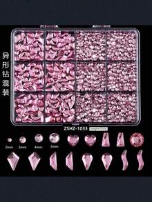 12款网络红人美甲饰品，异形钻石平底美甲水钻 - 淺粉色 - 查看 12