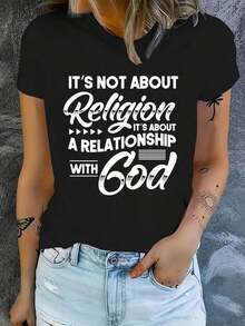 Camiseta Estampada Con Cuello Redondo - Camiseta Estampada Gráfica De Modara Mujer - Camiseta Informal De Manga Corta Con Cuello Redondo - Ligera Y Transpirable Para Guardarropa De Primera Y_44 Round Neck Printed Short Sleeve Casual Everyday T-Shirt, They Are Excellent Gifts For Friends And Family,100% Cotton T-Shirts Feature, A Youthful And Fashionable Design blusas para mujer camisa - Negro - Ver 6