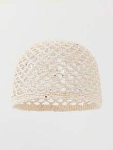 1 chiếc mũ len móc ren đính sequin nhẹ, thời trang dành cho nữ, thích hợp cho đi biển, phong cách boho, mùa xuân và mùa thu. - A - Xem 9