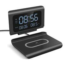 Wireless Charger Dock With Digital Alarm Clock, Fast Charging Station Compatible With IPhone 17/16/15/14/13/12, Compatible With Samsung Galaxy Phone, Desktop Charger Stand With Time, Date And Temperature - Black - View 4