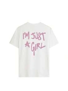I'm Just Girl - Women's Summer T-Shirt, Urban Style, With Custom Letter Print, Round Neck, Everyday Wear, Women's Top. Printed T-Shirts For Women - 白色 - 查看 3