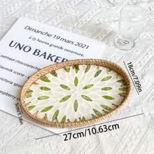 1pc Luxury Natural Shell Inlaid Oval Tray, Multifunctional Decorative Storage Dish For Fruit, Snacks, Desserts, Coffee Drinks, Home Decor, Easter Party Supplies - Yellow - View 15