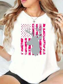 Camiseta Versátil de Talla, Camiseta Casual de Moda para Mujer% Algodón, Camuflaje Rosa con Bandera Americana, Camisa de Caza con Estampado de Camuflaje, Camiseta de Algodón para Mujer, Transpirable y Cómoda, Camisetas de Manga Corta con Cuello Redondo para Todas las Temporadas, Camiseta Divertida con Estampado de Cuello Redondo y Manga Corta para Mujer, Adecuada para: Eventos Deportivos/Fiestas Navideñas/Salidas/Deportes y Otros Regalos Festivos, la Tela Cómoda y Transpirable - Camiseta Unisex de Manga Corta y Cuello Redondo de Algodón Suelto Estilo Vintage Urbano. - Blanco - Ver 6
