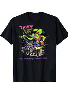 Camiseta para Hombre con Estampado de Trixie Fink Estilo Cartoon|Un ratón humanoide conduciendo un camión de helados morado, diseño de fuente retro divertido, camiseta casual de manga corta para el verano, cuello redondo, blusas para mujer, blusas, blusas casuales para damas, blusas casuales para damas, tops para mujer, tops, unisex. - Negro - Ver 6