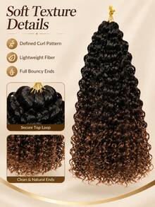 18 piezas/paquete Extensiones de cabello trenzado de ganchillo - 1/5 caja, cabello trenzado sintético suave y pre-rizado, adecuado para trenzas retorcidas y trenzas de diosa, fácil instalación, negro natural, suficiente para uso en toda la cabeza - Multicolor - Ver 2