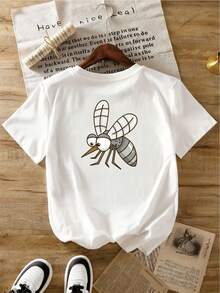 Camiseta de Verano para Mujer con Estampado Divertido Doble Cara, Diseño de Mosquitos, Estilo Tierno y Humorístico, Ideal para Uso Casual Diario - [Blanco] - Ver 2