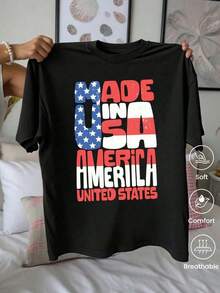 Camiseta de cuello redondo y mangas cortas de ropa fashion, fabricada en México, para la temporada primavera-verano 2025. Con estampado de dibujos animados, es un modelo de pareja, apta para usar tanto por dentro como por fuera, ideal para oficina y estilo casual, diseñada para hombres y mujeres, en unidad individual. - Negro - Ver 1