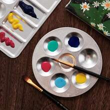 1pc Metal Hand Drawn Watercolor Palette 6/10/12 Wells Circular/Rectangular Painting Color Palette Mixing Paint Tray Art Supplies - Single Piece - View 4