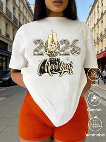 Camiseta de cuello redondo y mangas cortas de ropa fashion, fabricada en México, para la temporada primavera-verano 2025. Con estampado de dibujos animados, es un modelo de pareja, apta para usar tanto por dentro como por fuera, ideal para oficina y estilo casual, diseñada para hombres y mujeres, en unidad individual. - Blanco - Ver 6