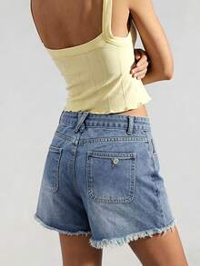Women's Summer Wide Leg Denim Shorts With Drawstring And Multi-Pockets - Casual Streetwear For Daily - Baby Blue - View 7