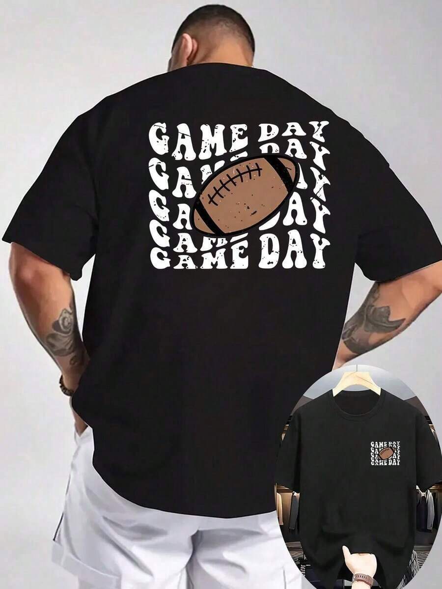 Regalo [Camiseta Deportiva] Camiseta Gráfica de Fútbol Americano para Hombre - Camiseta de Punto Ligero con Estampado en la Espalda, Camiseta Transpirable de Cuello Redondo para Aficionados al Fútbol Americano, Ropa Deportiva Casual (Lavable a Máquina) - Blanca, Ropa para Aficionados al Deporte, Camiseta Relajada de Talla Grande, Suave - Negro - Ver 1