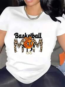 Camiseta con estampado de leopardo para mamás de baloncesto - El regalo perfecto para parejas, mamás de equipos y eventos familiares - Tela ligera de 180g, ajuste cómodo, adecuada para partidos de verano y actividades de team building. - Blanco - Ver 1