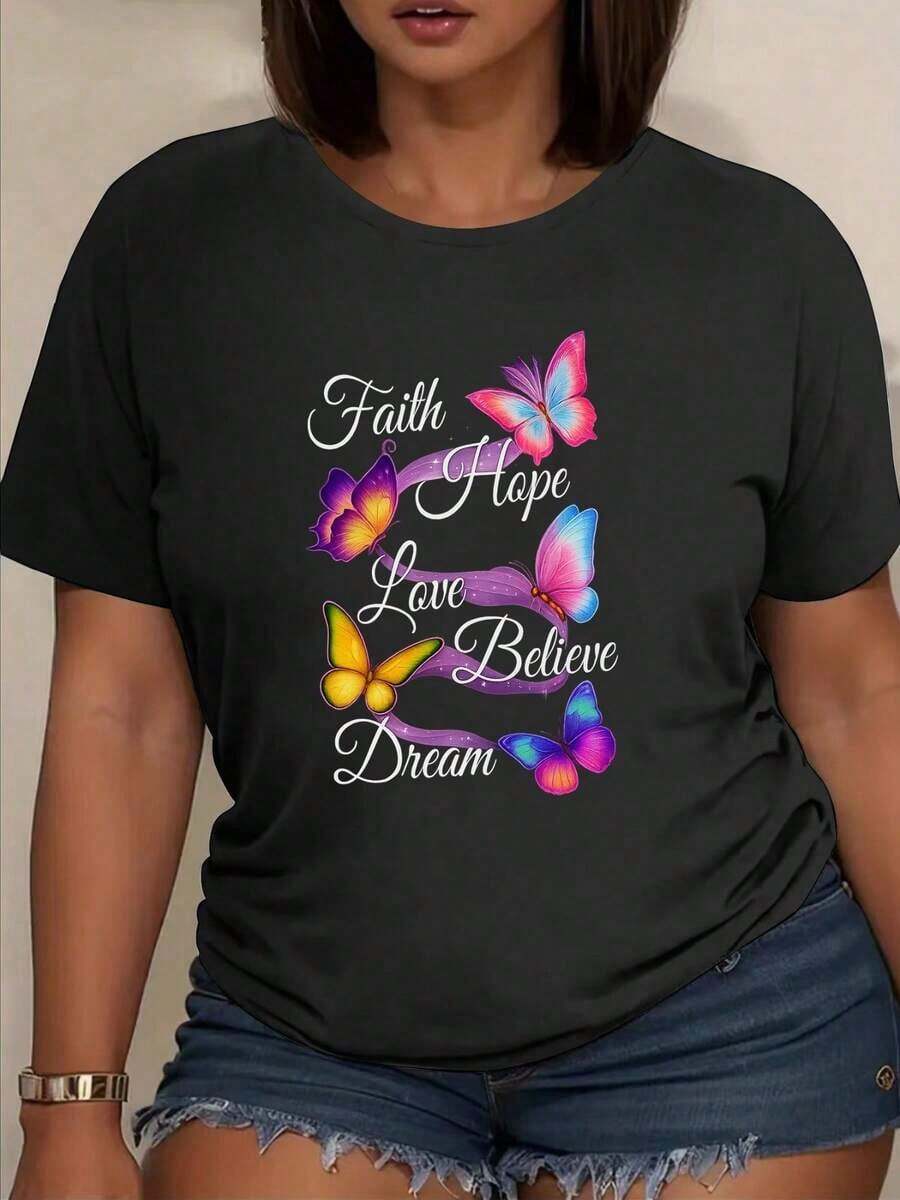 Unisex Short-Sleeved T-Shirt With A "Butterfly" Print For Women, Ideal For Summer Vacations, With A Casual Style. Comfortable Men's T-Shirt With A Crew Neck Design, Ultra-Soft, Breathable, And Moisture-Wicking-A Fashionable Summer Essential. Unisex Loose-Fitting Cotton Short-Sleeved T-Shirt With A Crew Neck And An Urban Vintage Style. - 黑色 - 查看 1