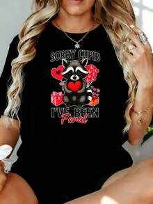 Lo siento, Cupido, he sido un mapache. Camiseta de San Valentín para mujer con diseño de animales adorables, diseño de corazón de amor, talla grande, 180g, para ocio en casa, al aire libre, regalo para fiesta de San Valentín. - Negro - Ver 7