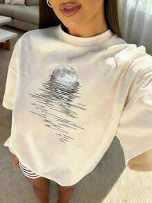 1 Piece Of Plus-Size T-Shirt For Everyday Wear, Summer 2026 Collection, 1 Piece Of Short-Sleeved T-Shirt With A Round Neck, Loose Fit, Casual, With A Simple Slogan Print, New Summer Collection For Women,  T-Shirt For Everyday Wear, Suitable For Daily Wear And Vacations. Women's T-Shirt. Soft Cotton, Sizes: Free Shipping, Within 24 Hours. Round Neck, 100% Cotton, Soft Fabric, Short Sleeve - 杏色 - 查看 2