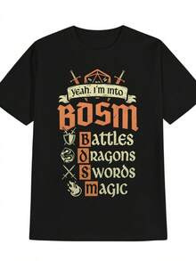 Camiseta de punto de cuello redondo para hombre, ligeramente elástica, de corte regular para el verano.Presenta un diseño con la impresión "Yeah I'M Into ", adecuada para el hogar, la oficina y las fiestas.Camiseta para mujer. - Negro - Ver 5