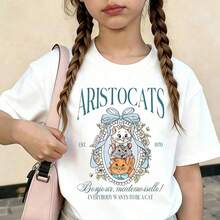 Summer T-Shirt With The Aristocats Print, Perfect For Girls. Ideal Gift For Teens. Comfortable And Breathable. Great For Everyday Wear, Holidays, Outdoor Activities, And As A Gift For Children. 220g Cotton Essential Unisex T-Shirt, 220g Of Unique Softness. Designed To Fit Everyone, Men And Women Alike. Durable, High-Quality Fabric, Ready For Any Cut, Delicate To The Touch But Built To Last. Lightweight Tops For Women, Autumn Outfits, Vacation Wear, New Year's Costumes For Her. - 白色 - 查看 1