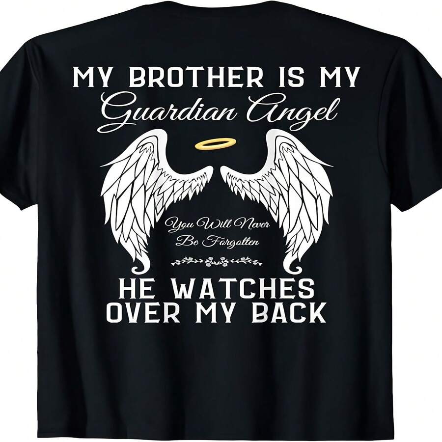 Camiseta conmemorativa exclusiva del Día de la Independencia/Día del Padre con dise?o de ángel guardián celestial, unisex, verano 2025, manga corta, algodón puro, 220 g_1 - Negro - Ver 1