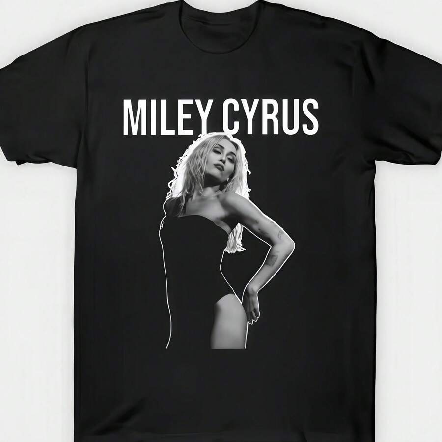 Camiseta Oversize Miley Cyrus Estilo Vintage para Hombres y Mujeres, Camiseta de Música Iconica, Ropa de Calle para Fans de Pop - Negro - Ver 1