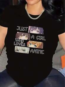 100% Cotton Short-Sleeved T-Shirt For Anime Fans, Made Of Lightweight, Comfortable And Durable Fiber, Perfect For Casual Wear At Home Or Outings, With A Cute Anime Design With The Inscription "Who Loves Anime" - 黑色 - 查看 6