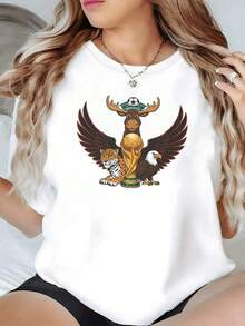Trofeo dorado rodeado por un alce con sombrero de fútbol un jaguar majestuoso y un águila poderosa que simbolizan fuerza unidad y espíritu deportivo camiseta de mujer casual moderna y cómoda - Negro - Ver 6