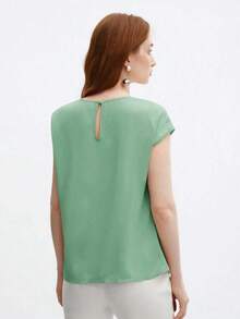 Blusa nueva de primavera/verano con diseño de hombros plisados de cuello redondo en azul, camisa elegante y única para salidas, oficina, ocasiones formales, moda básica profesional casual de alta gama, invitada de boda, fiesta, estilo del milenio, - verde menta - Ver 3
