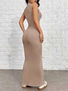 Vestido body con de punto verde oliva para mujeres - Caqui - Ver 2