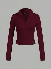 2 piezas Conjunto versátil de ropa deportiva de punto blanca y negra para yoga y fitness, camiseta de manga larga con cremallera y bordado gráfico de letras, elegante para otoño/invierno - Multicolor 3 - Ver 3