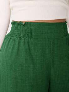 2026 Primavera/Verano Nuevos pantalones casuales para uso diario, fiestas, ir al trabajo, volver al colegio, citas, en casa, fiestas de cumpleaños, para múltiples ocasiones, con cintura elástica holgada, pernera ancha, color beige, talla grande - Verde militar - Ver 4
